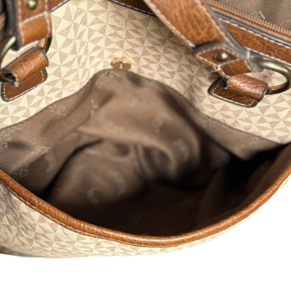 b.o.c. Tan & Brown Coated Canvas Shoulder Bag Medium Size 3 Section Handbag - Picture 3 of 16